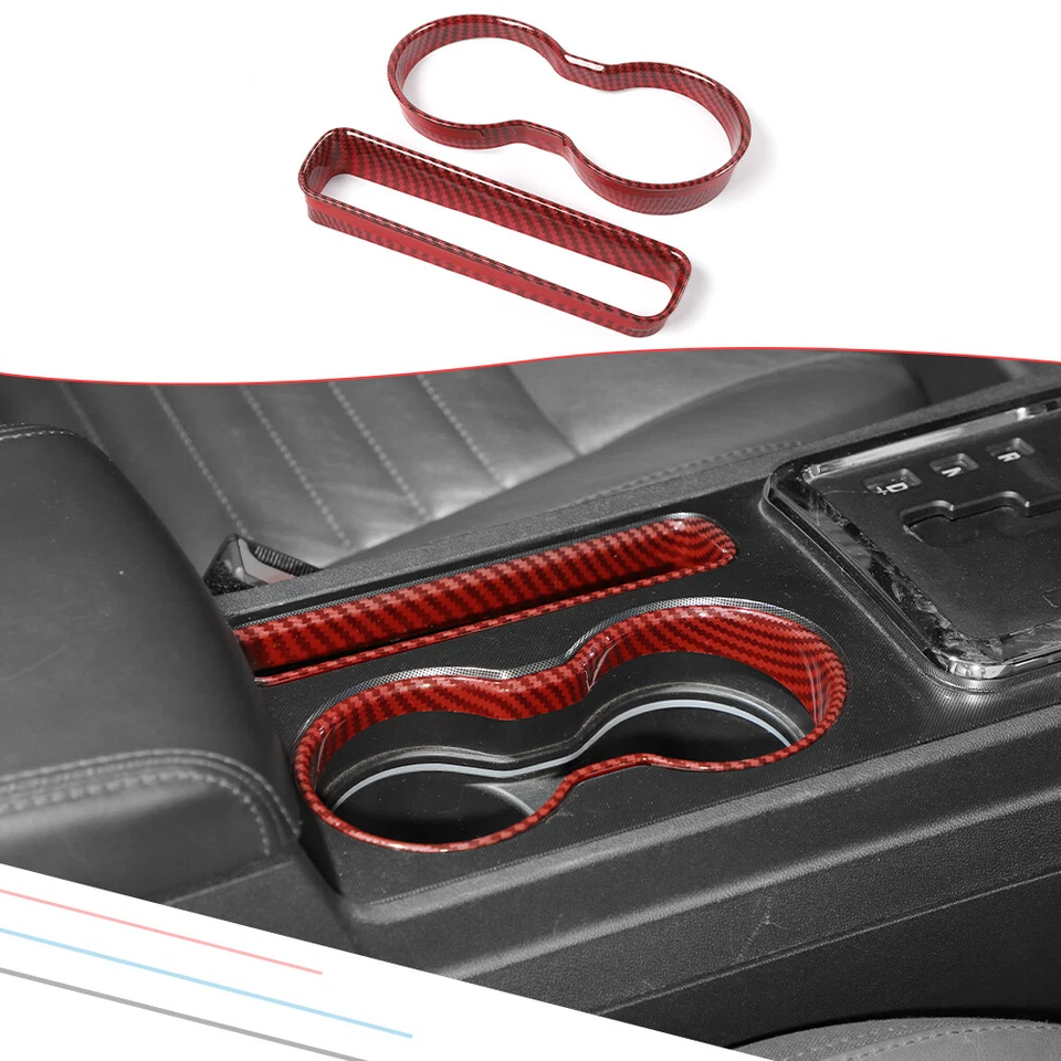 Center Water Cup Holder Trim Cover for 2009-14 Dodge Challenger Red Carbon Fiber - Image 1 of 4