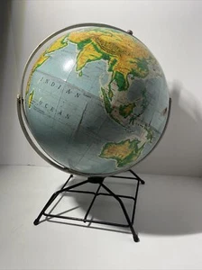 AJ Nystrom 1960s World Globe 12” Double Axis MCM Pictorial Relief Vintage FLAW - Picture 1 of 14