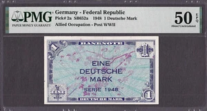 Deutschland - Alliierte Besetzungspost WWII One Mark 1948 Pick-2a ca. UNC PMG 50 EPQ - Bild 1 von 2