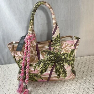 NWT Vince Camuto Amia Pink Palm Trees Cotton Canvas Tote Purse Bag MSRP $138 - Picture 1 of 11