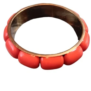 Vintage Messing Armreif Armband mit orange Lucite Cabochons - Bild 1 von 7
