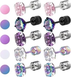 5 Pair Titanium Earrings for Women Men - Surgical Steel Screw Back Hypoallergeni - Picture 1 of 7
