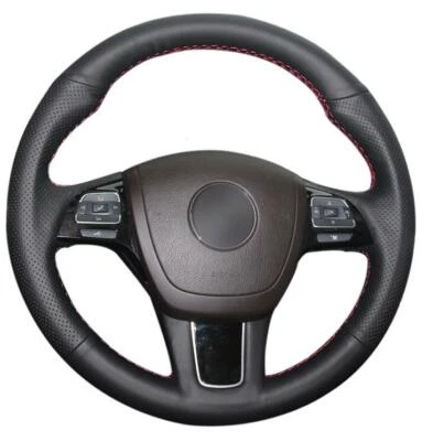 Black Leather Steering Wheel Cover for Volkswagen Touareg 2014 2015 2016 2017 - Image 1 of 4