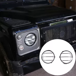 Black Alloy Front Headlight Protection Net Cover For Land Rover Defender 04-2019 - Picture 1 of 11