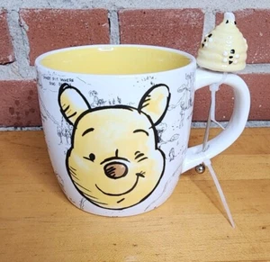 Disney Winnie The Pooh Mug With Beehive Honey Stirrer Wink Face & Map 19 oz. New - Picture 1 of 5