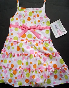 NWT Bonnie Jean Hot Pink/Green/White/Orange Polka Dot Ruffle SUN DRESS 2/2T - Picture 1 of 2