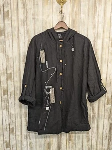 Focus Casual Art Wear Lightweight Hooded Button Front Shirt Gauzy Medium - Picture 1 of 11