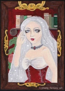 ORIGINAL ACEO ATC GOTHIC PRINCESS FANTASY FAIRY TALE BOOK PAINTING ART BY LYOUNG - Picture 1 of 1