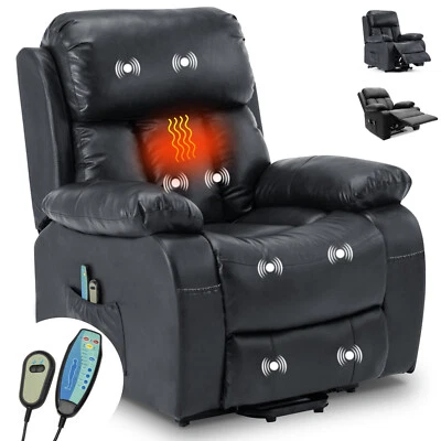 Recliner Sofa Leather Electric Heated 8 Point Massage Armchair Lounge Arm Chair