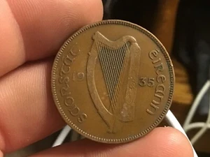 1935 IRELAND Large Penny 30.9 mm, Cent , Good Luck, Hen & Chicks Animal, 1 Coin - Picture 1 of 18