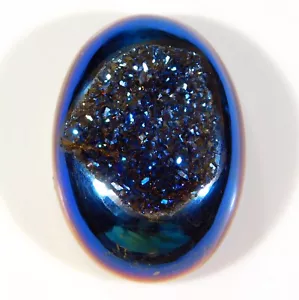 NATURAL BLUE TITANIUM DRUZY OVAL CABOCHON GEMSTONE 35x25x11 mm 78.CT AI=0387 - Picture 1 of 7