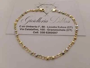 SOLID 18K YELLOW WHITE GOLD BRACELET 3mm ALTERNATE 2+2 LINK 8.3" MADE IN ITALY - Picture 1 of 8