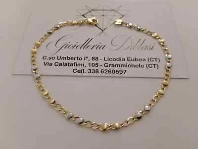 SOLID 18K YELLOW WHITE GOLD BRACELET 3mm ALTERNATE 2+2 LINK 8.3" MADE IN ITALY - Image 1 of 4