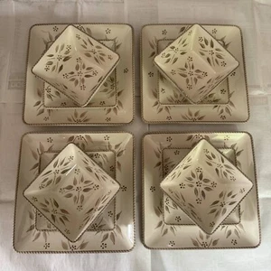 Temp-tations by Tara Old World Brown Square 12 Piece Dinner Set - Bowls & Plates - Picture 1 of 21