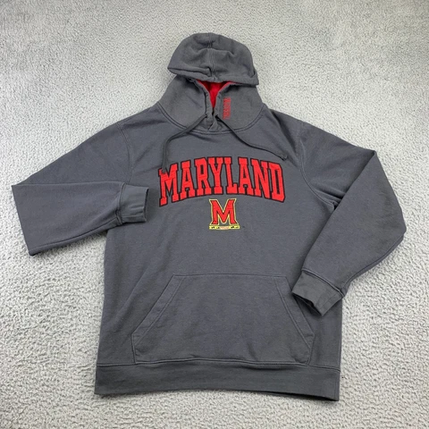 Maryland Terrapins Sweatshirt Mens Large Grey Hooded Pullover NCAA Football Cover