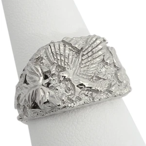 Massiver 10K Weißgold großer Adlerblatt Herren Nugget Ring, Größe 5 - 15 - Bild 1 von 8