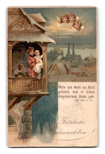 Zeitlose Weihnachtsszene mit Engeln und Familie, Postkarte - Bild 1 von 2