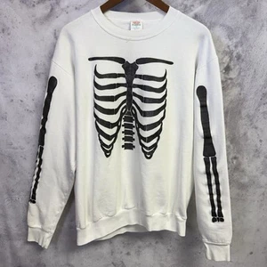 Vintage 90s Skeleton Bones Sweatshirt Mens XL White Crew Neck - Picture 1 of 14