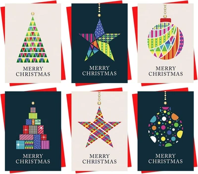 Christmas Cards Boxed | 30 Pack Xmas Cards Multipack | 6 Unique Modern Art Deco