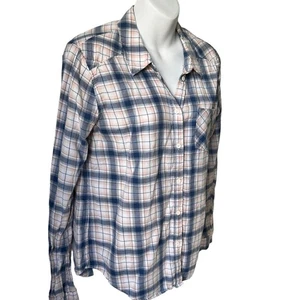Plaid Flannel Shirt Medium Pink Blue White Cotton Grunge Casual Lumberjack Cozy - Foto 1 di 16