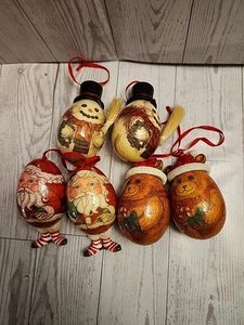 6 Vintage Ornamente in Eierform 2 Teddybären 2 Weihnachtsmänner 2 Schneemänner - Bild 1 von 4