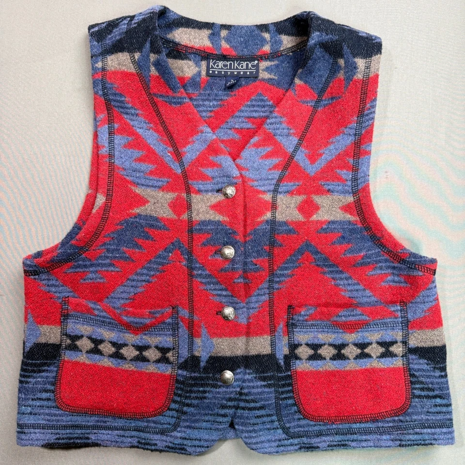 Colete Karen Kane Southwest Feminino Grande Asteca Geométrico Botão Bolsos Frontais - Imagem 1 de 4