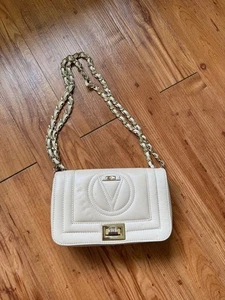 Valentino by Mario Valentino Chain Shoulder Bag Purse Leather in White USED JPN! - Picture 1 of 6