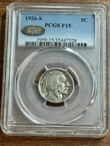 Moneda 1926 S Buffalo Nickel Bonita Calificada PCGS F15 Se ve en muy buen estado Fecha Clave (Slab3266) - Imagen 1 de 2