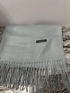 Scarf Shawl Cashmere Wrap - Cream Blue - Handmade In Lahore Pakistan New - 69x26 - Picture 1 of 4