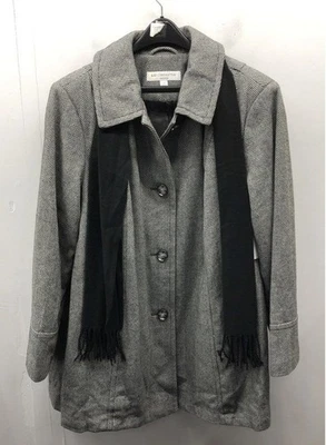 Abrigo para mujer Liz Claiborne gris mezcla de lana espiga con bufanda talla 3X Foto 1 de 4