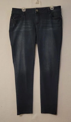 Pantalones de mezclilla para mujer Elle Jeans azul lavado oscuro pierna cónica talla 16 Foto 1 de 4