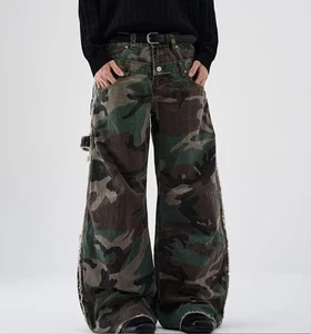 Herren Gerades Bein Armeegrün Camouflage Taschen Freizeit Punk Hip Hop Hose - Bild 1 von 6