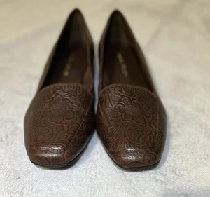 Mocasines Antonio Melani de cuero marrón tooled talla Puntera cuadrada 9M nueva con caja cómoda informal - Imagen 1 de 7