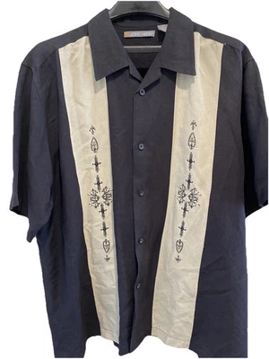 CAMISA PANEL BORDADO MEZCLA LINO NEGRO JOHN HENRY VIVA TROPICAL PARA HOMBRE, TALLA XL Foto 1 de 4