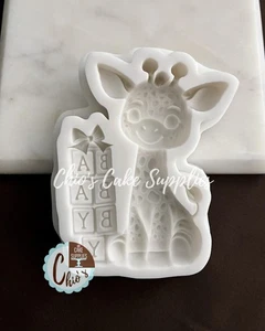 Giraffe with Baby Blocks Silicone Mold , Cake Topper size, 3.5" H - Picture 1 of 5