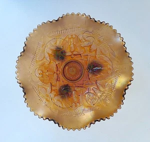 ANTIQUE CARNIVAL GLASS NORTHWOOD MARIGOLD WISHBONE RUFFLED EDGE FOOTED BOWL - Picture 1 of 7