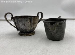 Brown Metal Pewter Decorative Creamer And Sugar Bowl Set Lot Of 2 - Picture 1 of 7