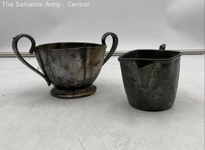 Brown Metal Pewter Decorative Creamer And Sugar Bowl Set Lot Of 2 - Image 1 of 4