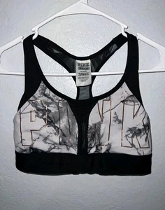 🌹Pink Victoria's Secret Ultimate Sports Bra Black Gray Gold Racerback Size M - Picture 1 of 4