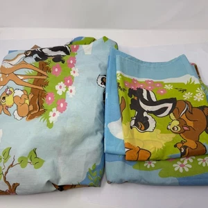 Vintage Disney Bambi Twin Bedding Sheet Set Flat Fitted Pillowcase 1980's - Picture 1 of 3