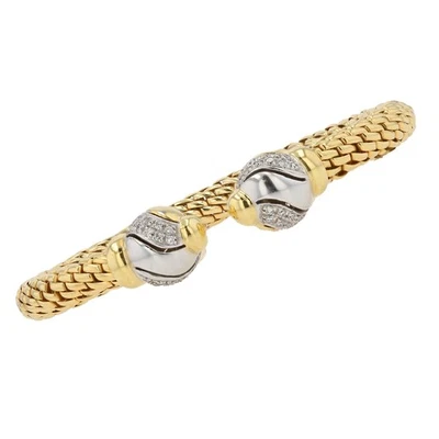 Brazalete abierto de 2 tonos y diamantes de malla FOPE Flex'it firmado de colección con diamantes y oro de 18k Foto 1 de 4
