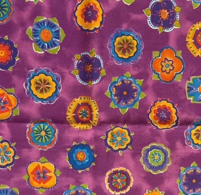 Laurel Burch Fantastic Felines Colorful Floral Fabric Purple Bckgrnd 19.5 x 45” - Image 1 of 3