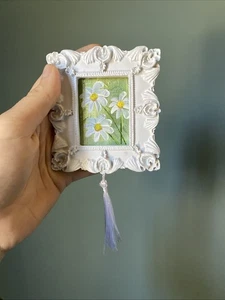 Flores, margarita, pintura original sobre papel, 3/3,5 enmarcado, oro, miniatura, pequeño, mini - Imagen 1 de 5