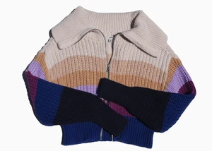 AERIE Sweater Womens Large Cropped Cardigan Open Chunky Knit Full Zip - Picture 1 of 6