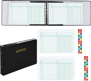 Ledger Binder with 200 Pages & Small Index Tabs for Bookkeeping Black Cover - Bild 1 von 2