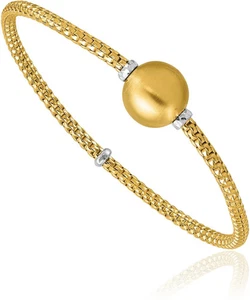 14K Solid Two Tone Gold Ball Stretch Wrap Bracelet - Picture 1 of 10