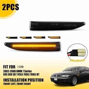 AMBER SEQUENTIAL LED SMOKE SIDE MARKER LIGHTS FOR 2002-08 BMW 7 Series E65 E66 C - Picture 1 of 17