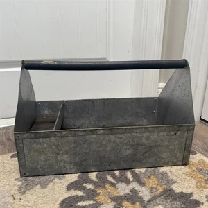 Vintage Tool Box Tote Caddy Carrier With Handle Galvanized Steel Primitive - Picture 1 of 7