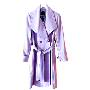 Portmans Trench Coat Women Size 10 Lilac Opal Purple Soft Double Breasted Belted - Picture 1 of 17