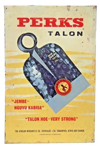 Vintage Perks Talon Hoe Metall Werbeschild gedruckt in England afrikanisch 18x12 - Bild 1 von 8